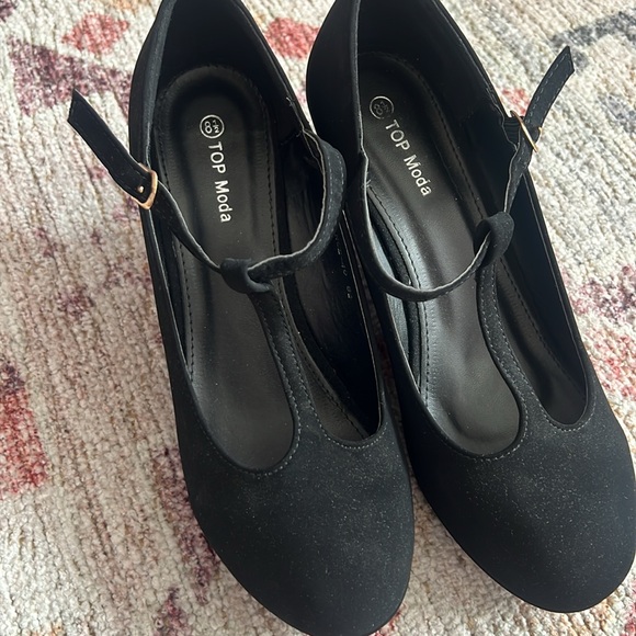 Wedge T Strap Black Soft Top Moda Size 8.5 - Picture 11 of 16